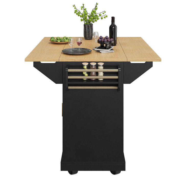 Extendable kitchen island trolley dining bar table wooden and black storage INFINITEMOME