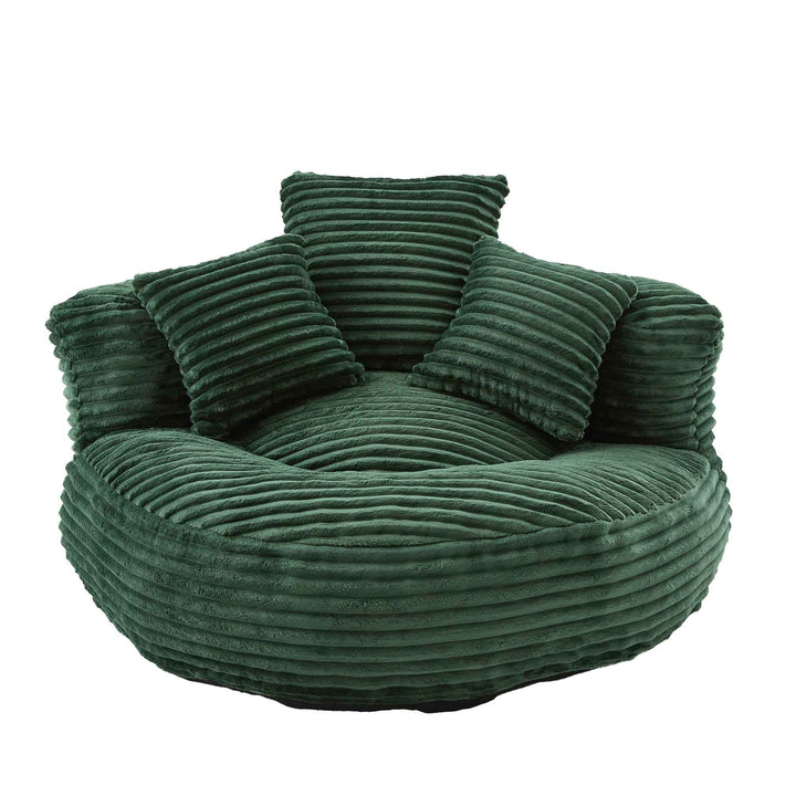 Large bean bag chair with 3 pillows, corduroy armchair, green RATTANBASKET