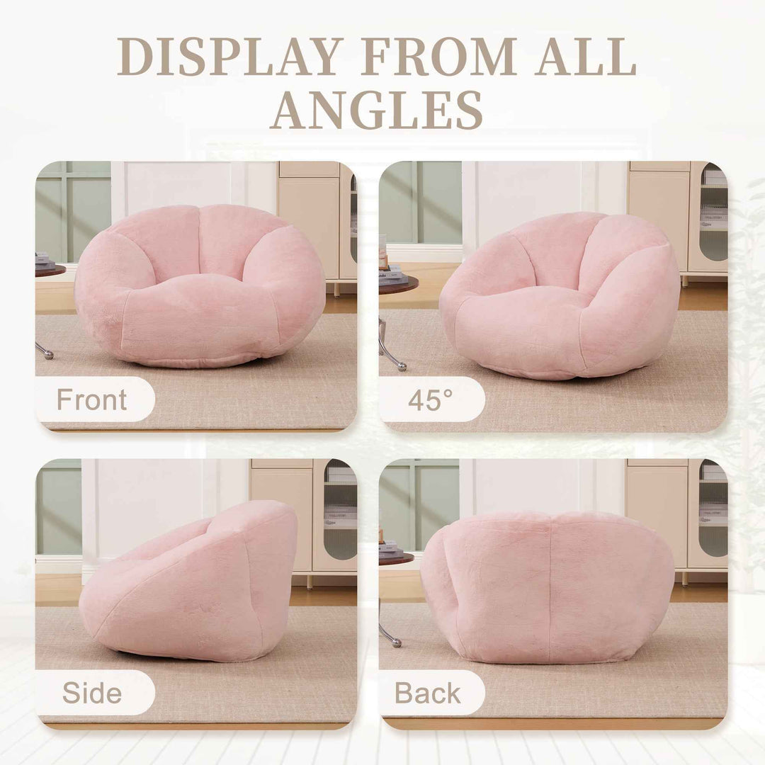 Lazy chair shell shaped sofa pink faux fur, memory foam bean bag chair removable cover