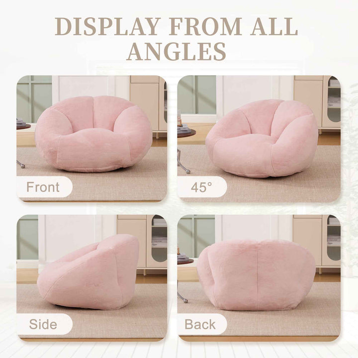Lazy chair shell shaped sofa pink faux fur, memory foam bean bag chair removable cover