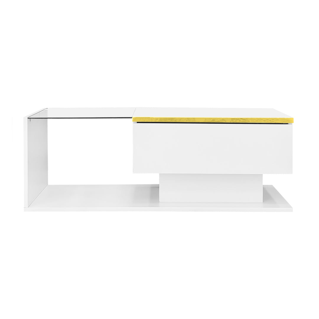 Modern high gloss white coffee table with LED lights golden accent SHEATH