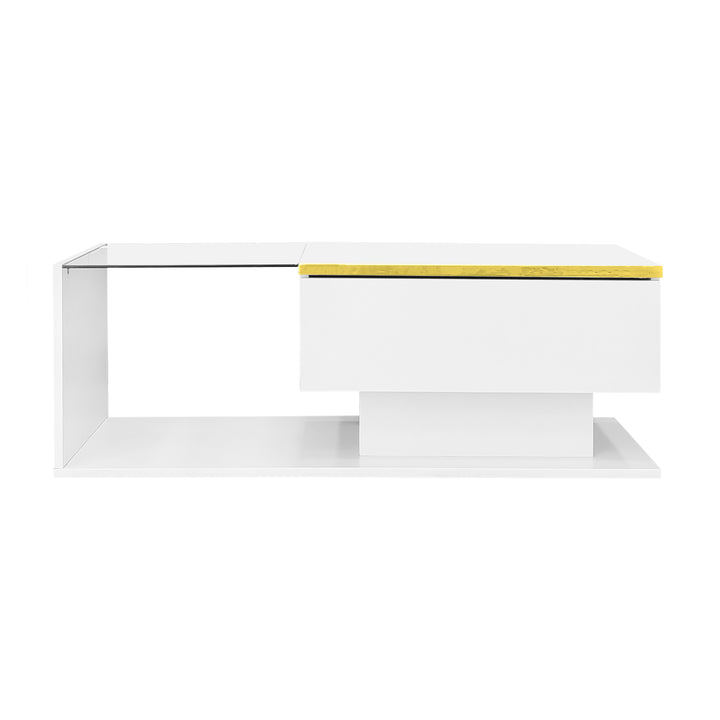 Modern high gloss white coffee table with LED lights golden accent SHEATH
