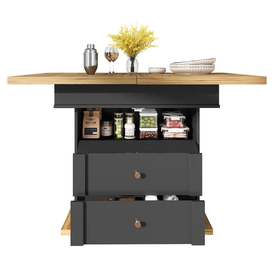 Extendable wooden dining table (110-140×80 cm) black shlef and 2 drawers SUNSPOT