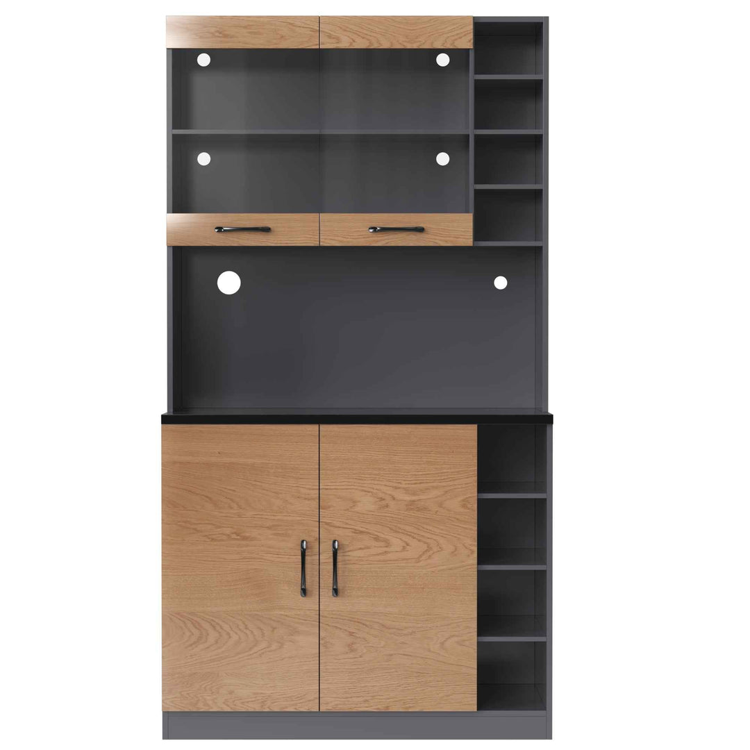 00+Kitchen Tall Cabinet with LED Lighting, Adjustable Shelves, Large Pantry Storage for Microwave VERTEXMORN