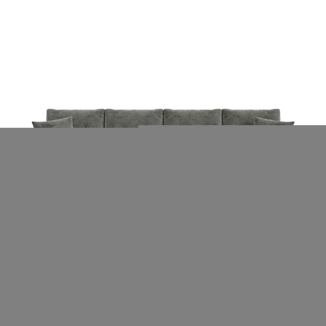 U-shaped tufted 4-seater modular sofa with 2 storage ottomans, chenille grey and golden legs QUADSHELF
