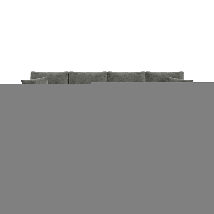 U-shaped tufted 4-seater modular sofa with 2 storage ottomans, chenille grey and golden legs QUADSHELF