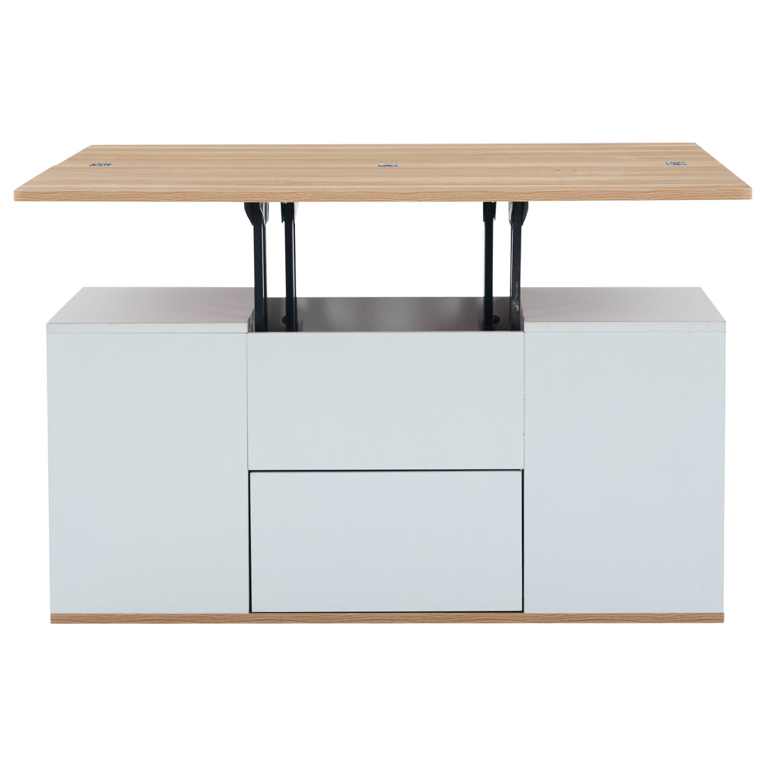 Modern white & oak lift-top coffee table hidden storage CLOUDWING