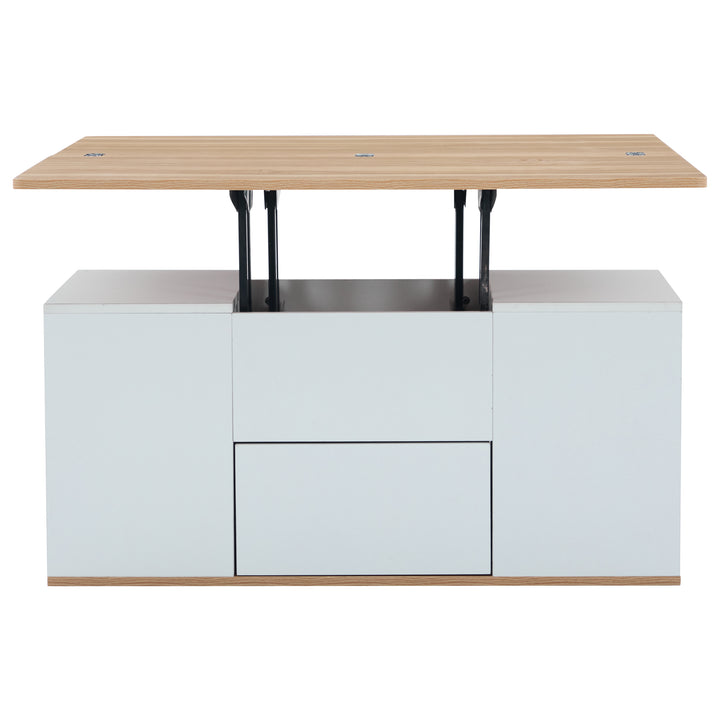 Modern white & oak lift-top coffee table hidden storage CLOUDWING