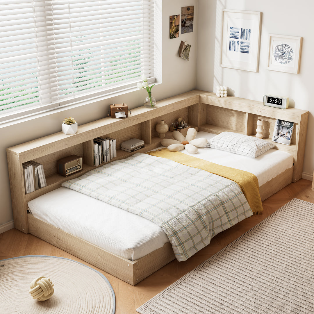 Oak storage single bed with storage shelves, daybed 90x190cm AIRGLOW UK