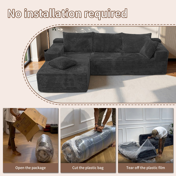 Modular L-Shaped Sectional Sofa Dark Grey Corduroy Couch with Deep Seat 237cm ARROWNIGHTSTAND