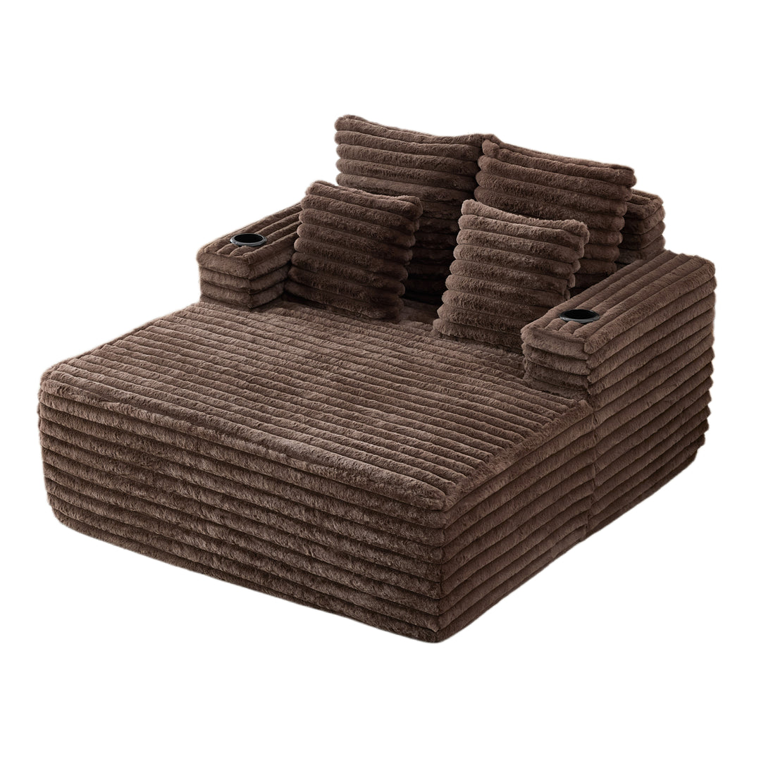 Brown Ribbed Velvet Extra-Large Lounge Chair with Cupholders WICKEROTTOMAN