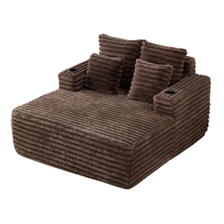 Brown Ribbed Velvet Extra-Large Lounge Chair with Cupholders WICKEROTTOMAN