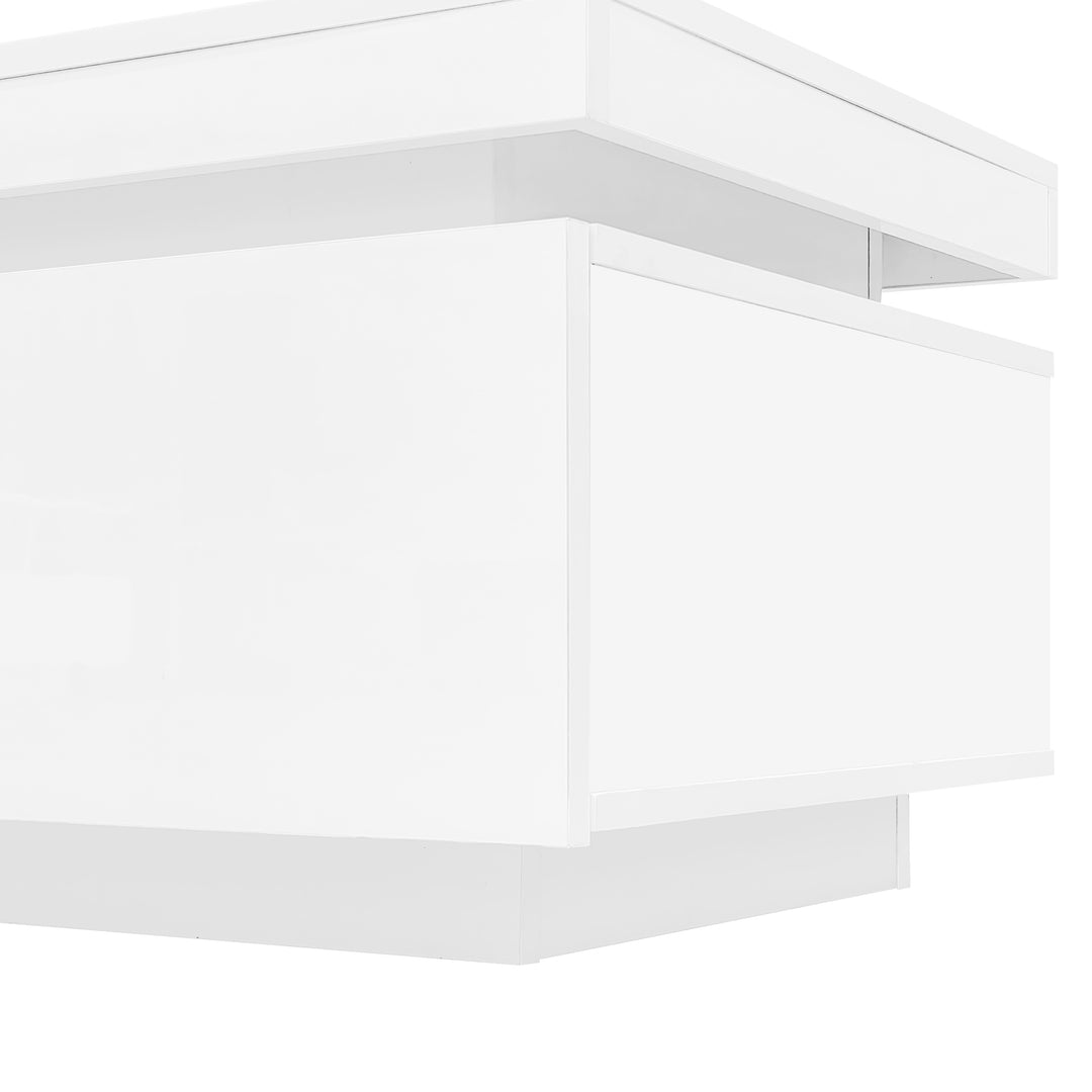 White high gloss coffee table with LED lights and storage 100 x 50 x 40 cm MAGNETOTAIL UK