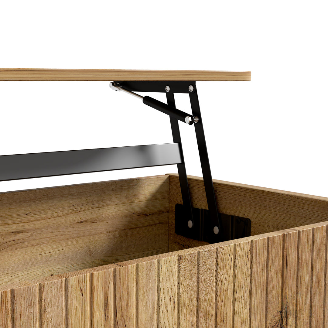 Retro Lift-Top Natural Wooden Look Coffee Table with 3D Wave 95cm ARROWLAMP