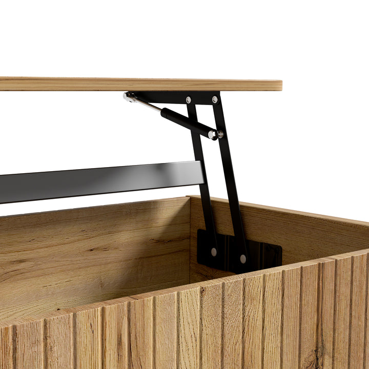 Retro Lift-Top Natural Wooden Look Coffee Table with 3D Wave 95cm ARROWLAMP