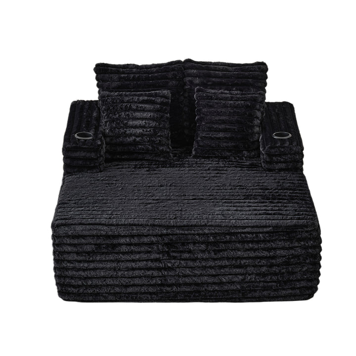 Black Ribbed Velvet Extra-Large Lounge Chair with Cupholders WICKERNIGHTSTAND