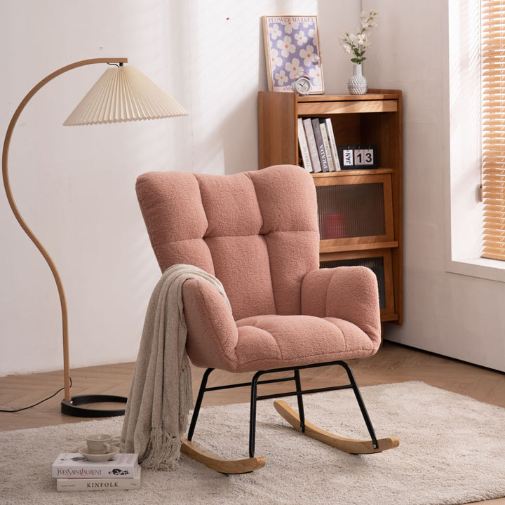 Rose teddy fabric upholstered rocking chair THROKUTS TEDDY ROSE UK