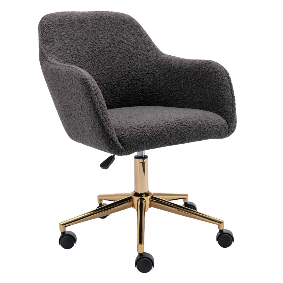 Grey teddy velvet office chair with armrests swivel wheel gold base TORQIL GREY UK