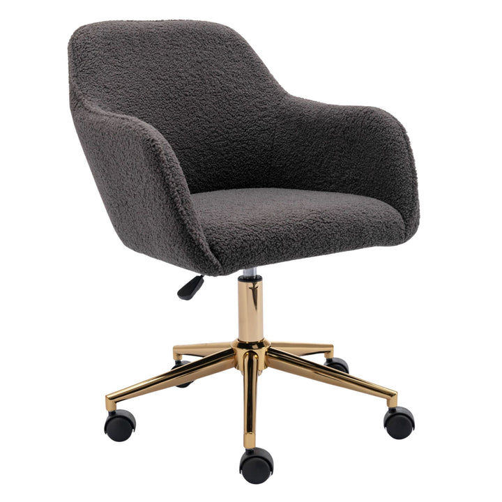 Grey teddy velvet office chair with armrests swivel wheel gold base TORQIL GREY UK