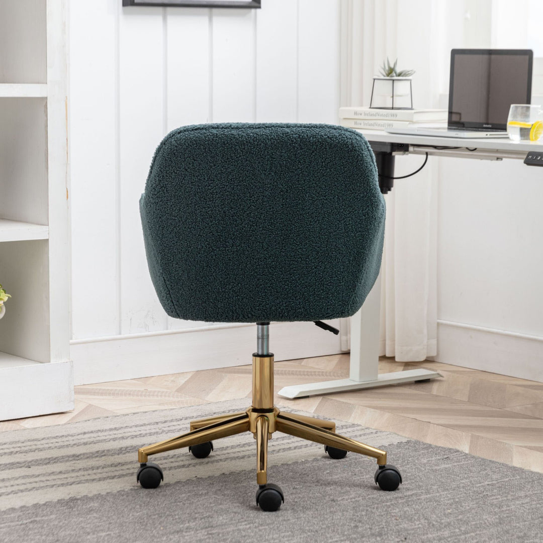 Grey teddy blue velvet office chair with armrests swivel wheel gold base TORQIL BLUE UK