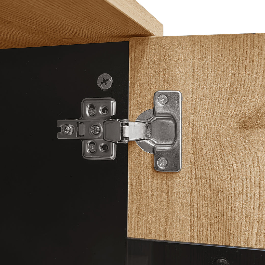 Modern wooden sideboard wood &amp; stripped black with LED lighting APOTHECI