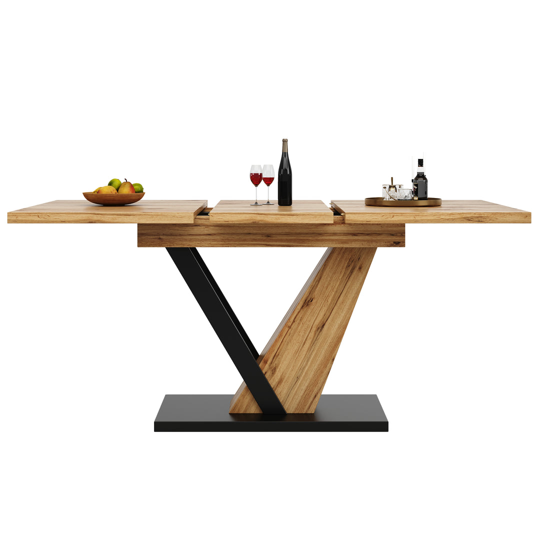 Extendable natural wood-grain dining table (120-160cm) SWEETEXUD