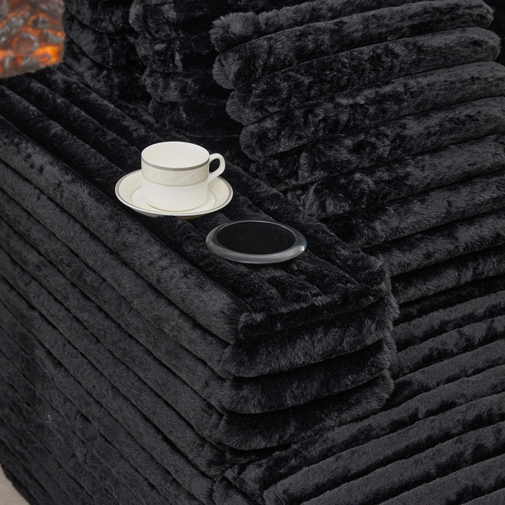 Black Ribbed Velvet Extra-Large Lounge Chair with Cupholders WICKERNIGHTSTAND
