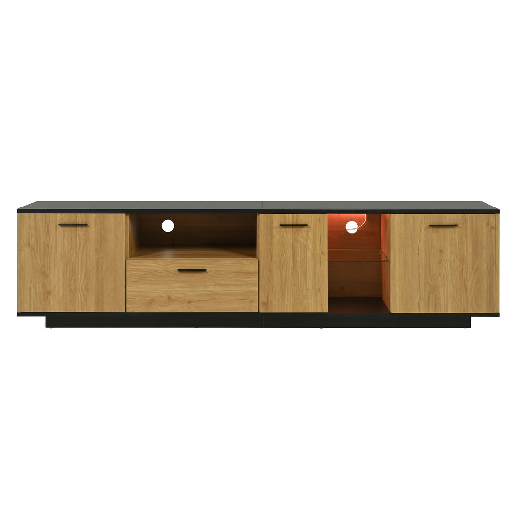 Black wooden TV cabinet with 3 doors & LED lighting INDUSIUM