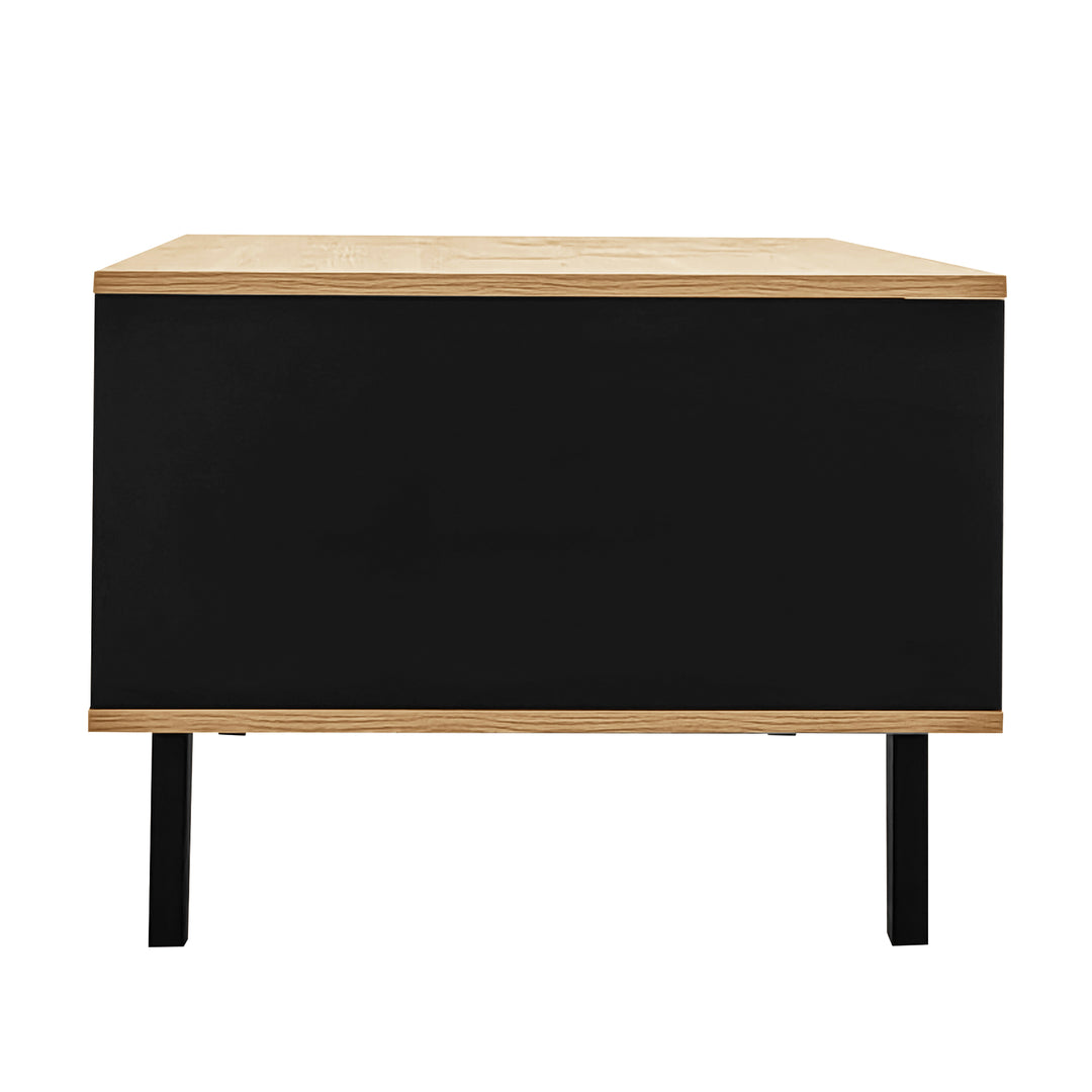 Modern wooden coffee table with black striped design, drawers & side storage WINGSEED