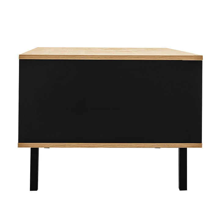 Modern wooden coffee table with black striped design, drawers & side storage WINGSEED