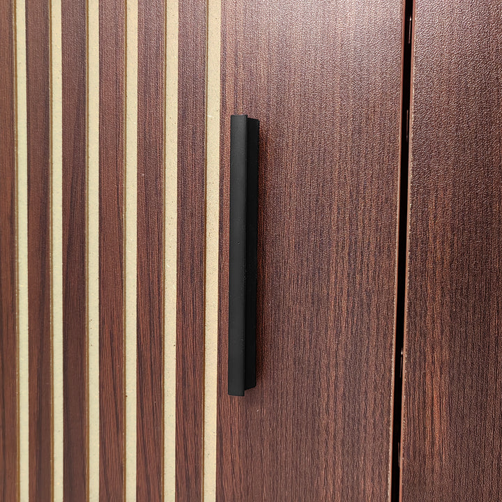 Vintage carved wood textured TV Stand with LED lighting and glass door AMPHIBIAN