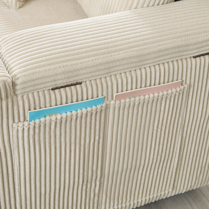 Beige corduroy 3-seater sofa bed trundle bed with storage and USB ports SPELEOTHEM UK