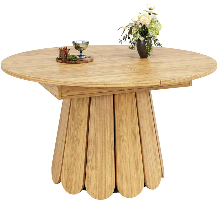 Extendable natural wooden look dining table round to oval 118–158cm INFINITEINFI