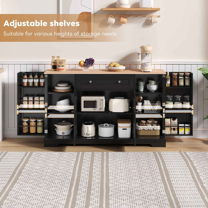 00+Kitchen Sideboard Cabinet 138cm Modern Storage Unit with Drawer, Adjustable Shelves & Doors for Kitchen, Living Room VERTEXMEK