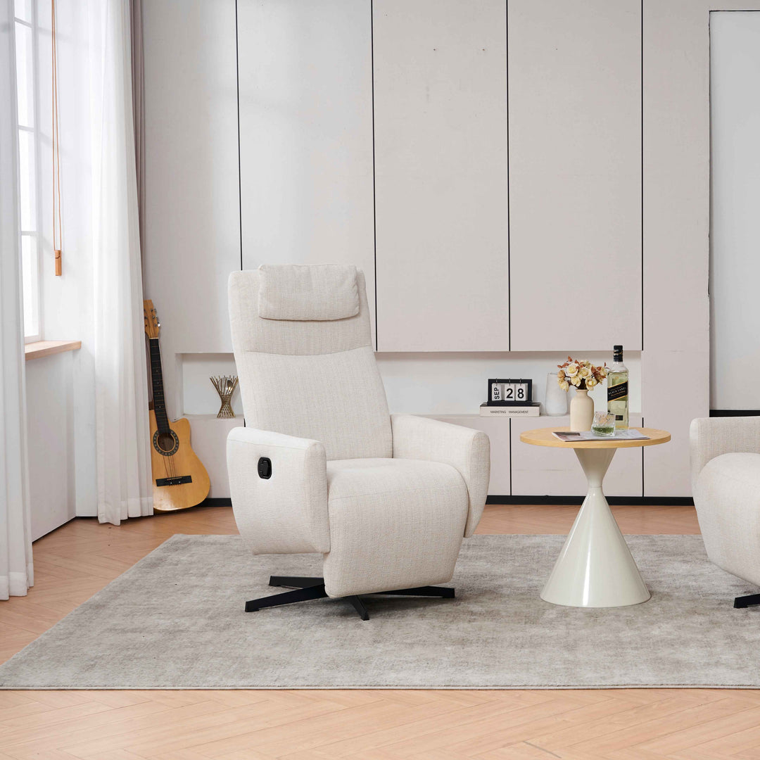 00+Recliner Chair Chenille Fabric Upholstered, Beige, Pillow Padded Seat & Footrest, Living Room Comfort NOVATHAL