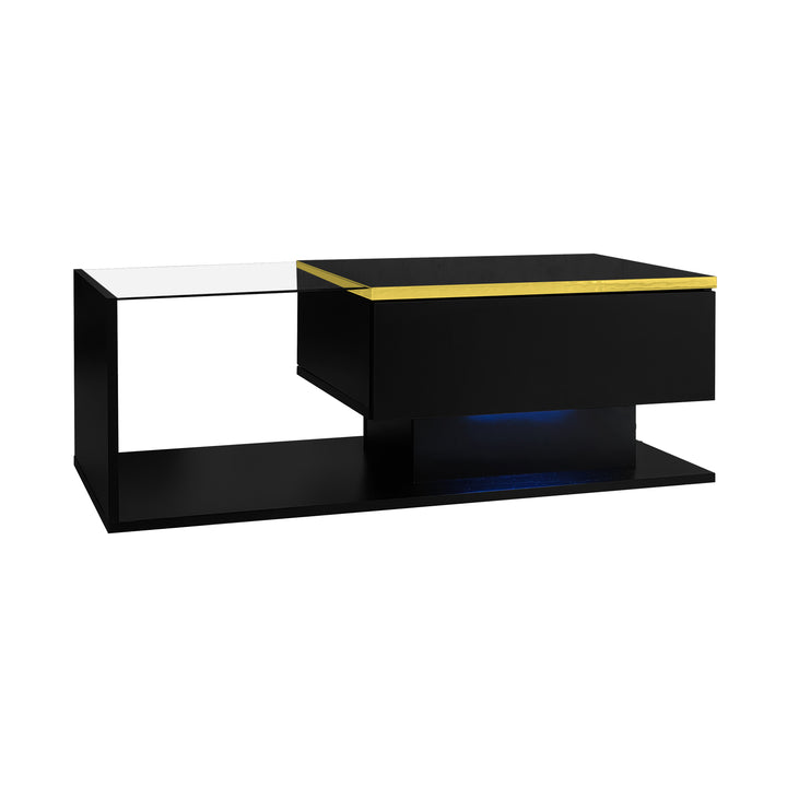 Black high-gloss coffee table with glass &amp; LED lighting NANOTUBE
