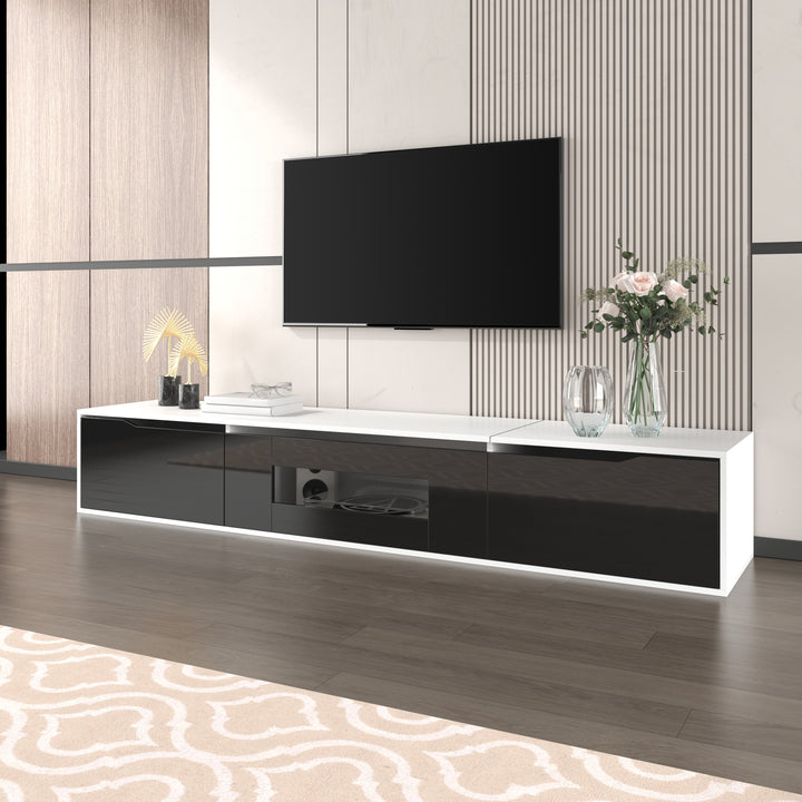 Black high-gloss suspended TV cabinet with LED lights YOLMEARS UK