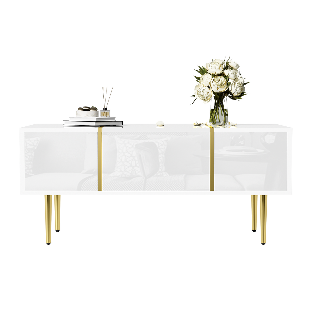 White high-gloss coffee table gold accents GUKTEKS UK