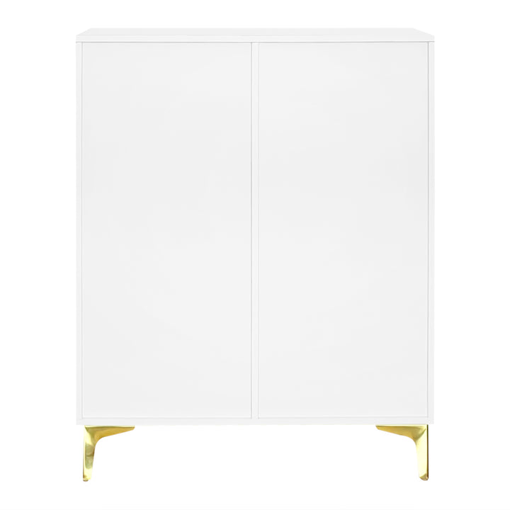 White shoe cabinet with textured panels and golden legs FERNCREST UK