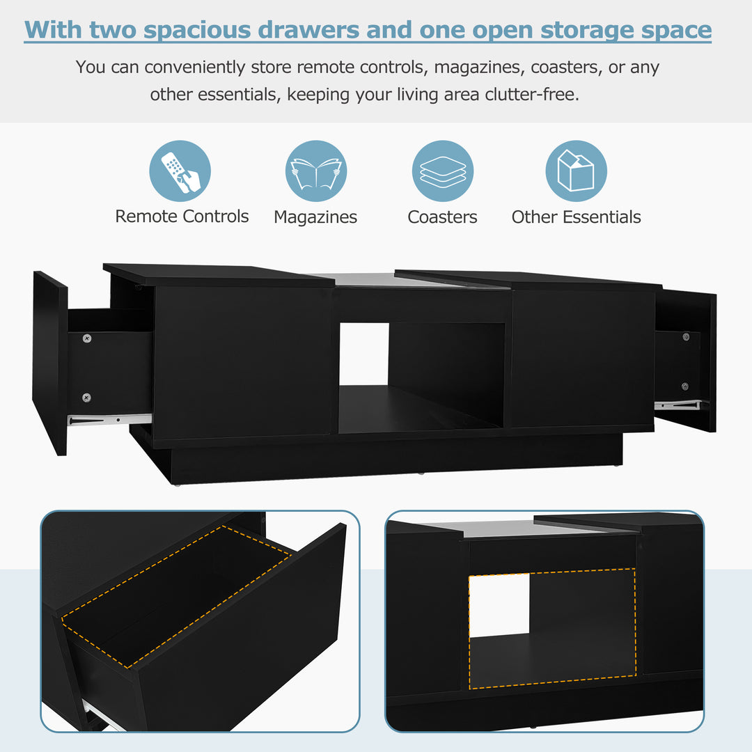 Black glass LED lighting coffee table with storage 100×50×35.5cm ALGORITH