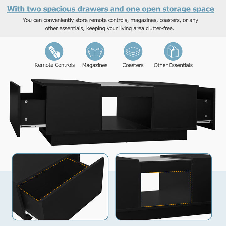 Black glass LED lighting coffee table with storage 100×50×35.5cm ALGORITH