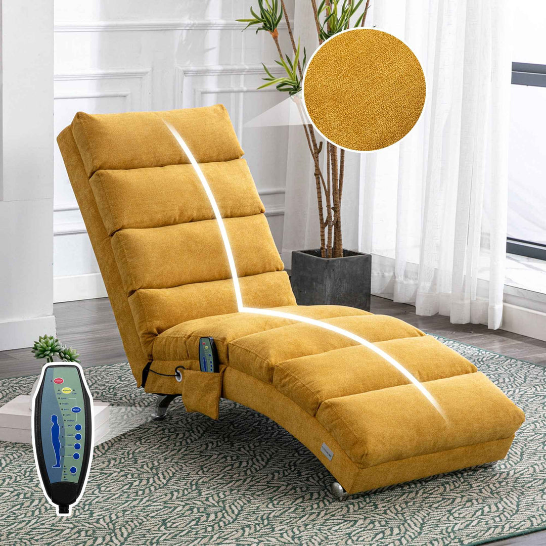 Chaise Lounge Chair Yellow Linen, Modern Recliner for Living Room Bedroom XXXXIV