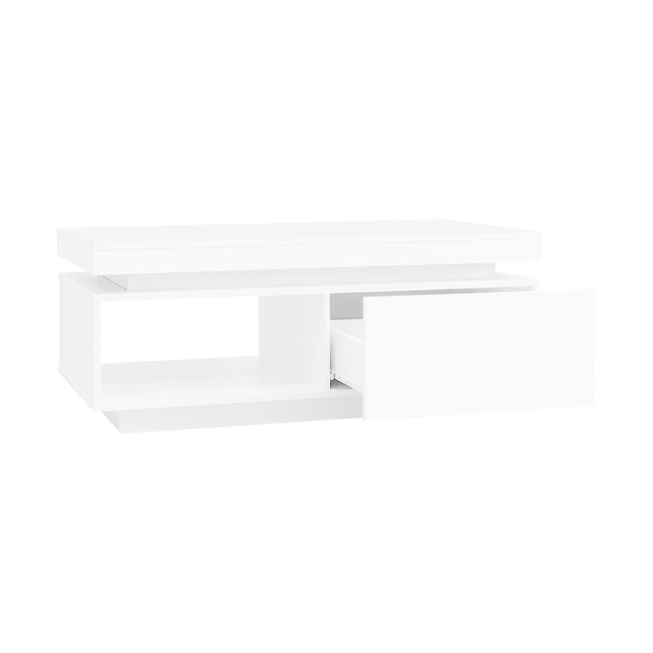 White high gloss coffee table with LED lights and storage 100 x 50 x 40 cm MAGNETOTAIL UK