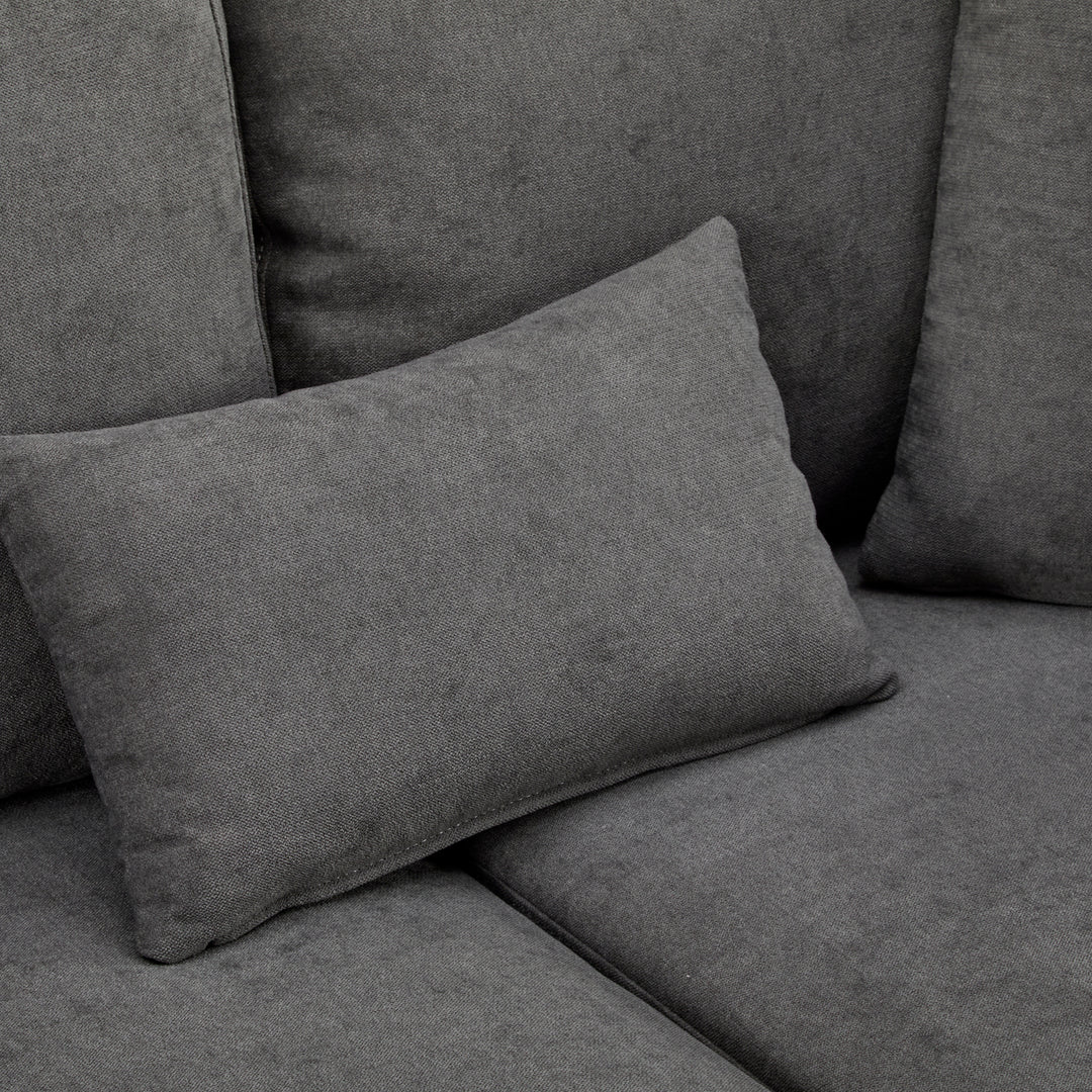 Grey L-shaped corner sofa bed, side shelf with integrated USB and storage VOLATILGAS