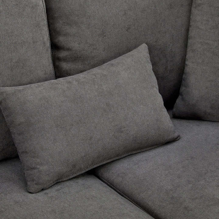 Grey L-shaped corner sofa bed, side shelf with integrated USB and storage VOLATILGAS