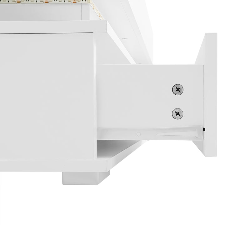 White lift-top coffee table with LED lighting and 2 drawers 100×50×44cm CYBERSPACE