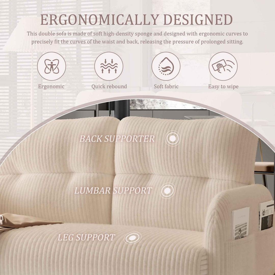 00+Loveseat Sofa Corduroy Fabric Beige 2 Seater, High Rebound Spring, for Living Room & Bedroom NOVAITY