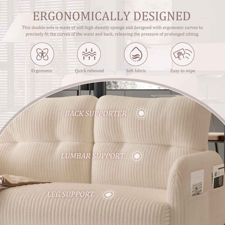 00+Loveseat Sofa Corduroy Fabric Beige 2 Seater, High Rebound Spring, for Living Room & Bedroom NOVAITY
