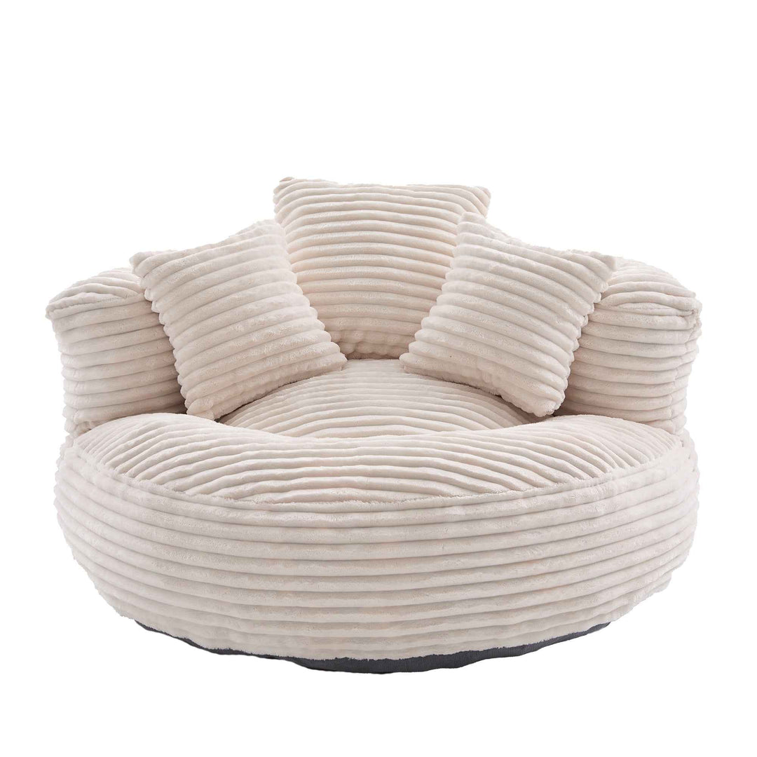Large bean bag chair with 3 pillows, corduroy armchair, beige RACKZONE