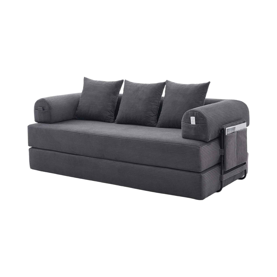 2-seater modular convertible sofa bed, corduroy dark grey with metal frame 200cm QUADWALL